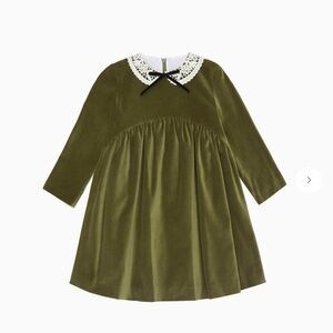 Charming Olive Kids Dress with Lace Collar